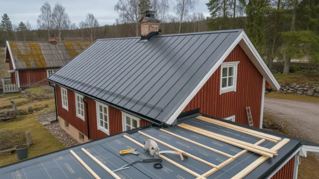 bandt ckning dubbelfalsat pl ttak f rdelar fallgropar lutning och pris per m